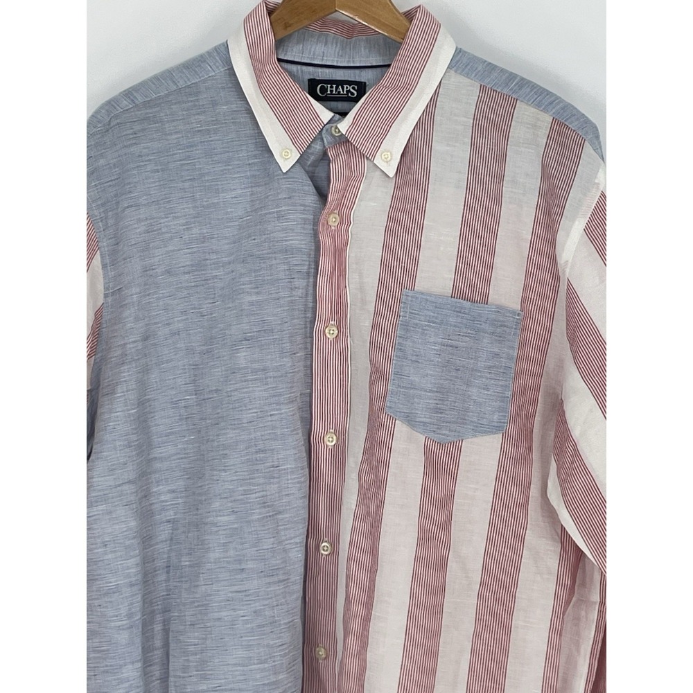 Chaps Ralph Lauren Mens Shirt XL Linen Blend USA Flag Long Sleeve Button Down - Picture 2 of 10